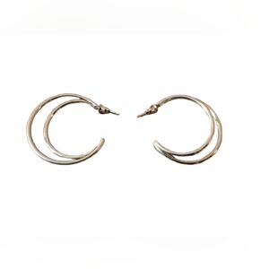 Gold Tone Layered Double C-Hoop Earrings Minimalist Modern Open Hoops